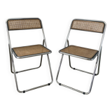 Pair of chrome and cane folding chairs