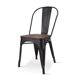 Industrial chair in matt black metal with dark natural wood seat