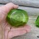 Vintage 1970 set of 2 small green blown glass vases