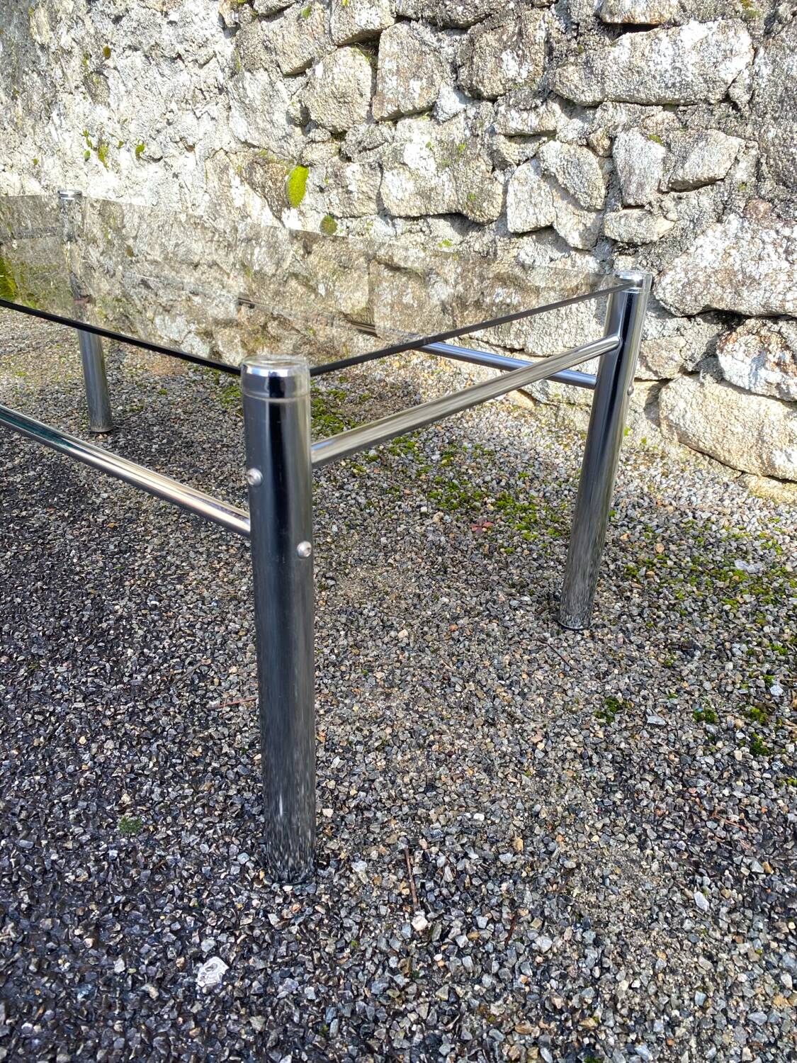 VINTAGE 1970 RECTANGULAR COFFEE TABLE WITH FLAT CHROME TUBULAR LEGS