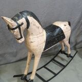Powder pink and black rocking wooden horse