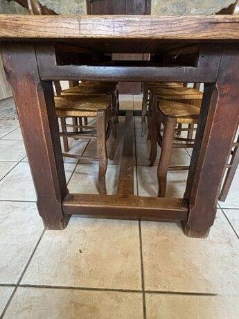 Large solid wood farmhouse table + 6 chairs – with 2 extensions – up to 3.06 m