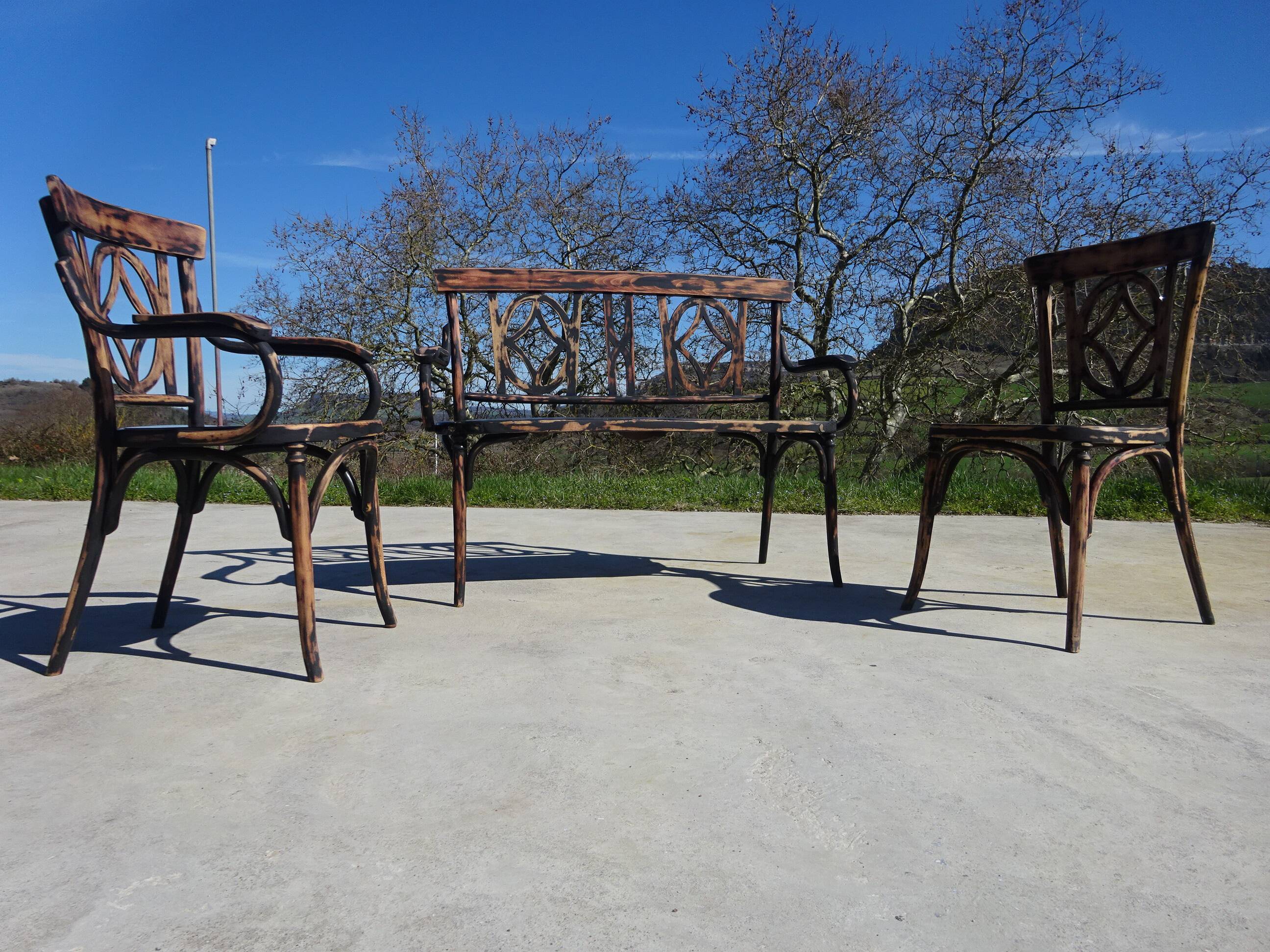 Baumann 1910s lounge, bench, armchair and bistro chair