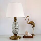 Italian mid-century table lamp with brass and creased murano glass
