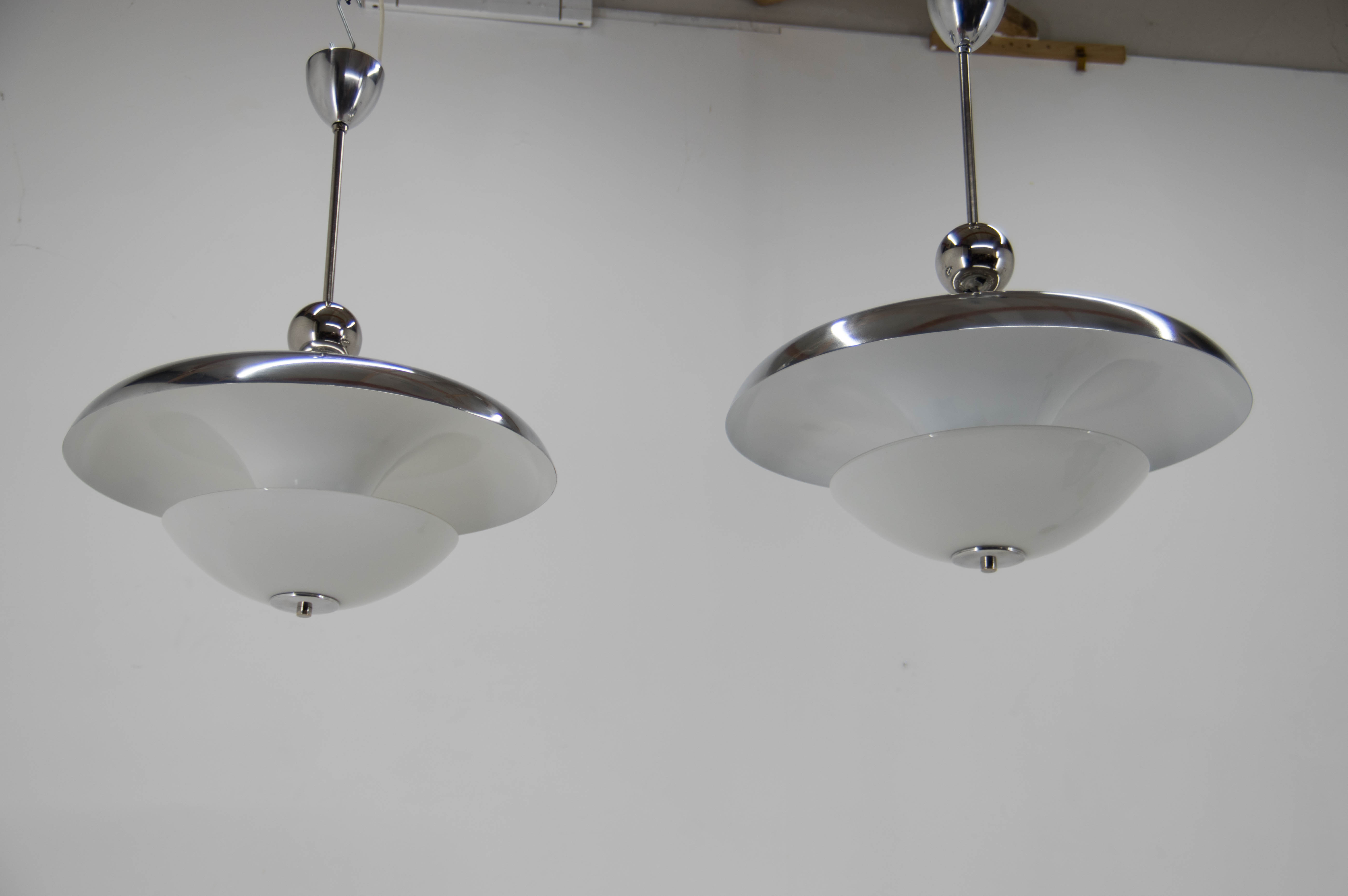 Set of Two Bauhaus Chandeliers, 1930s, Restored