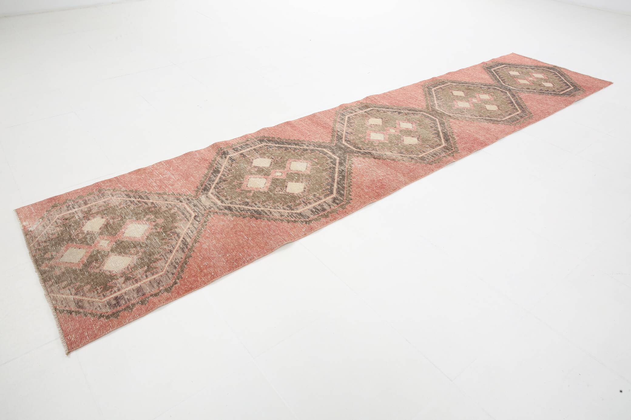 3x12 Soft Pastel Pale Red Turkish Vintage Runner Rug