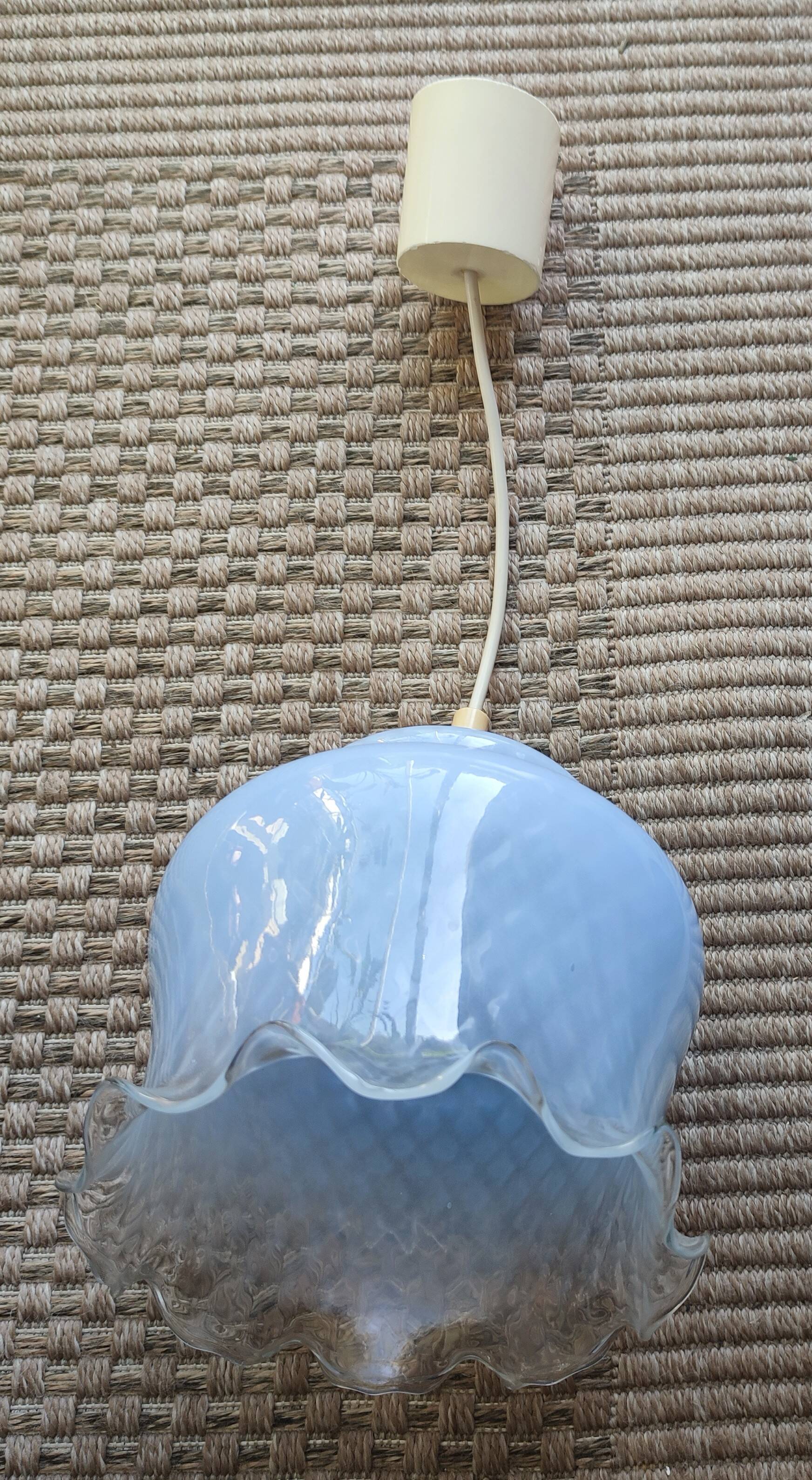 Vintage blue tulip opaline pendant light