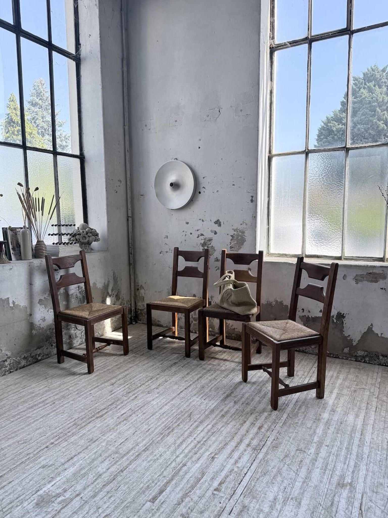 Set 4 chaises rustiques chêne De puydt, Belgique 1970