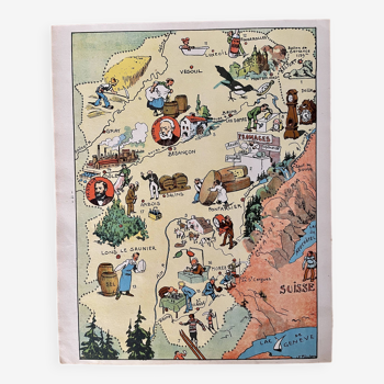Affiche ancienne carte de la Franche Comté 1935 - JP Pinchon