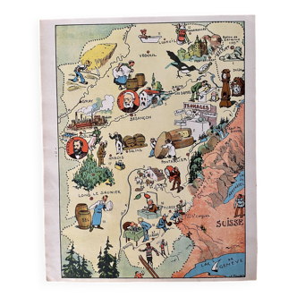 Affiche ancienne carte de la Franche Comté 1935 - JP Pinchon
