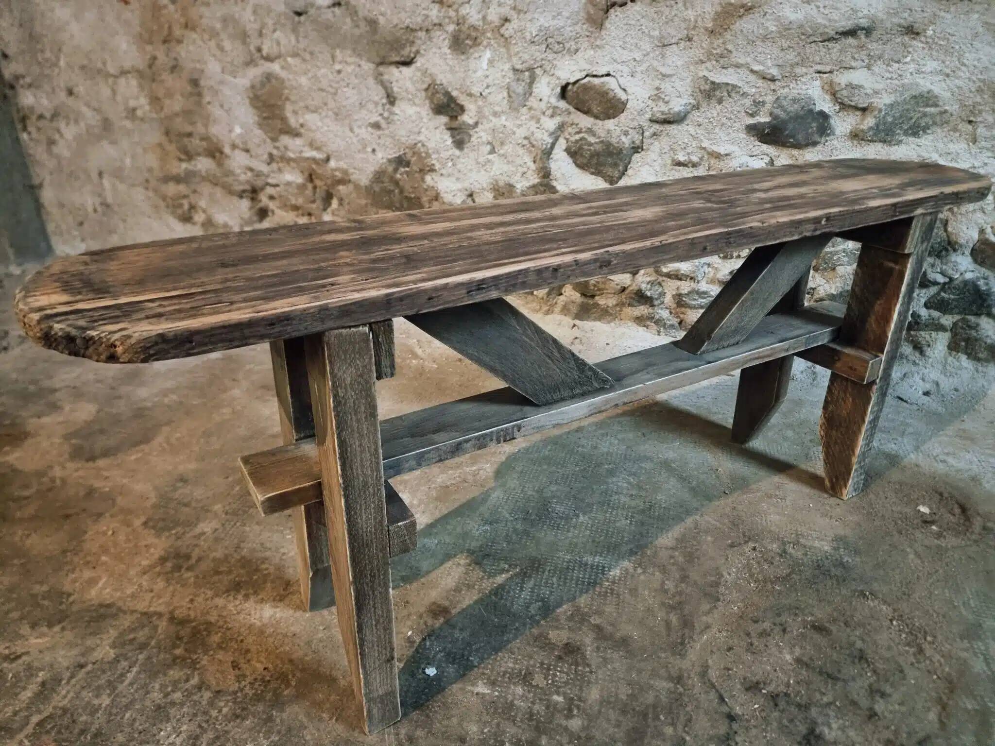 Vintage French Pine Bench – 1960s Seat or Side Table