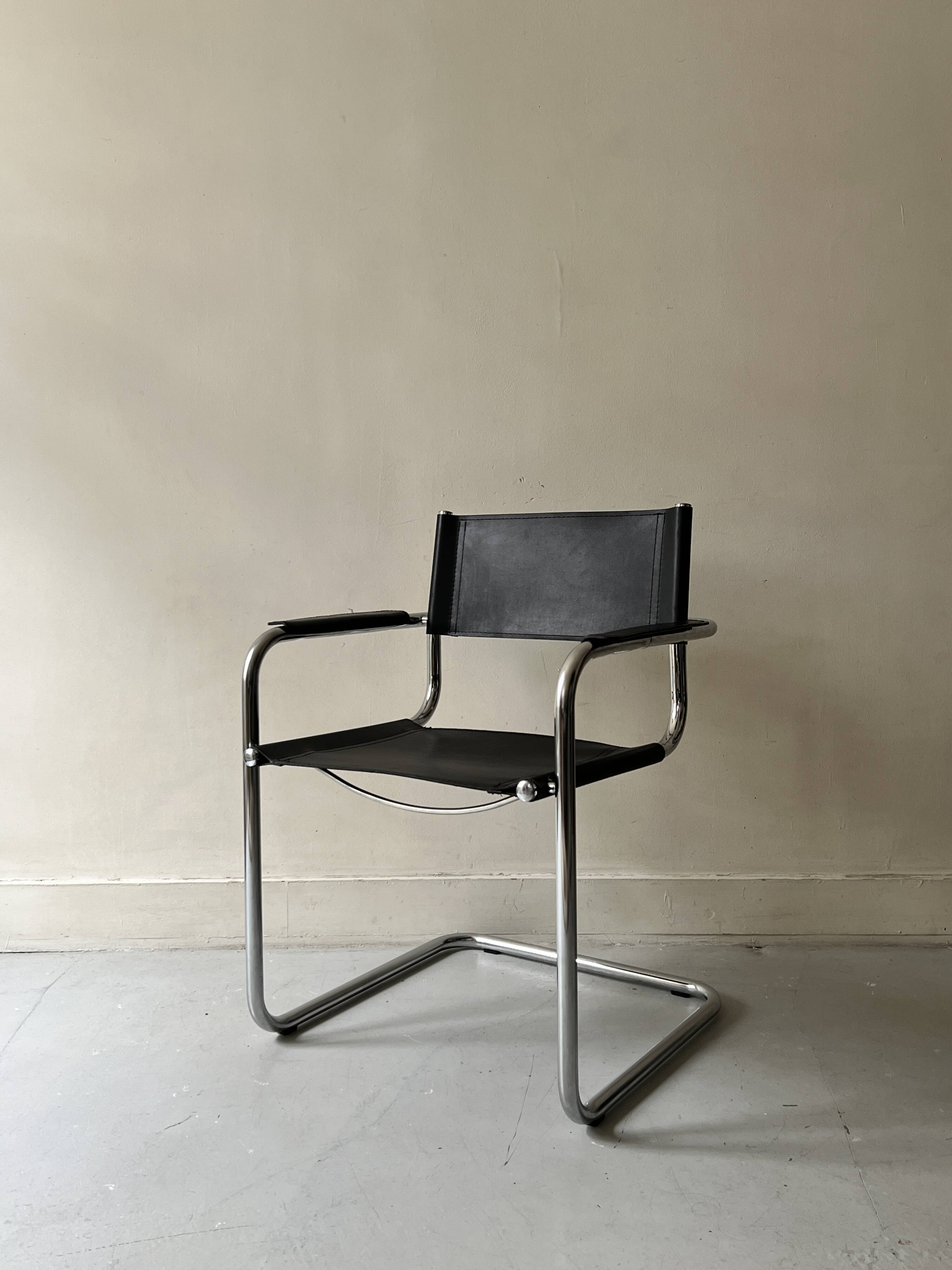 Chrome and black leather armchair