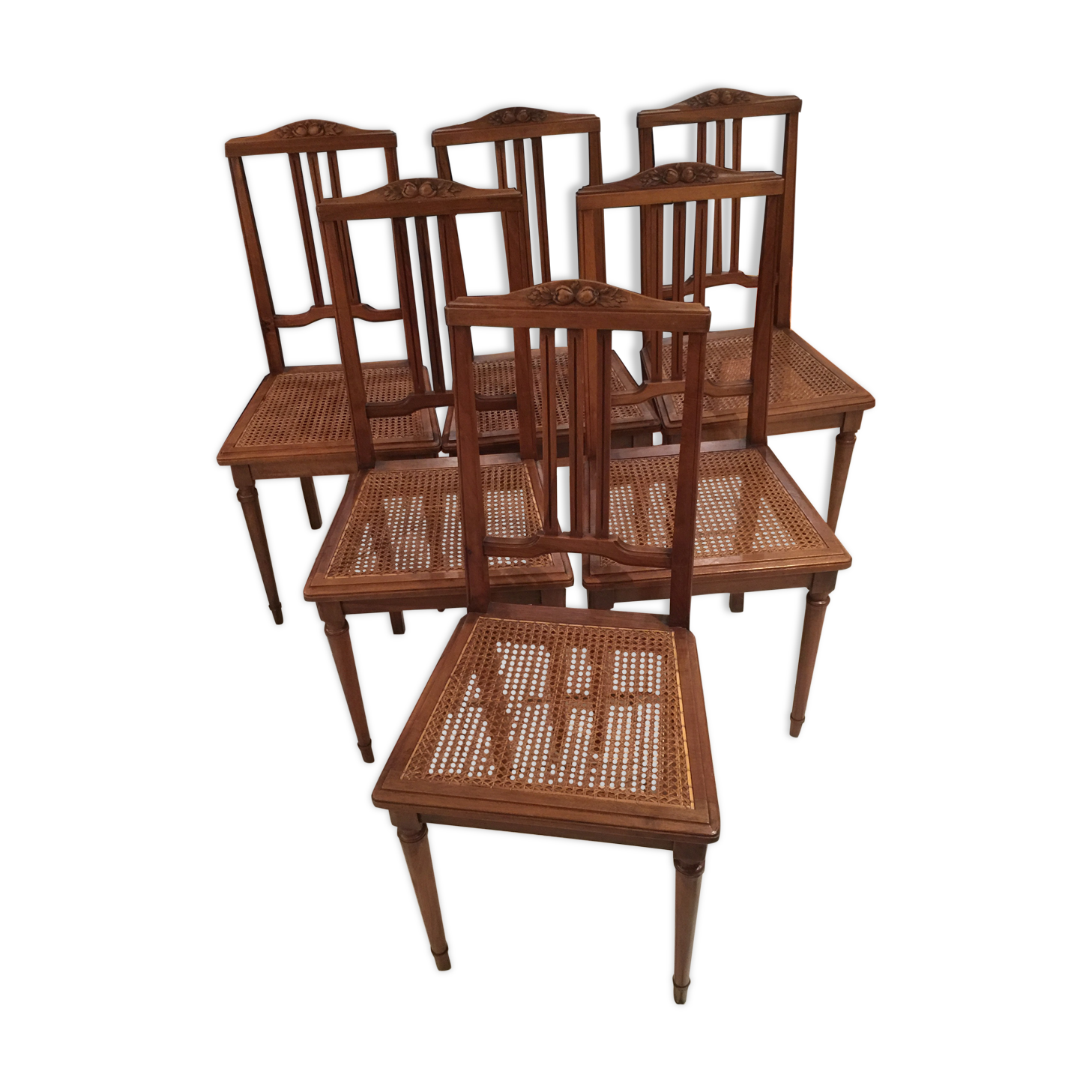 6 chaises cannées art déco