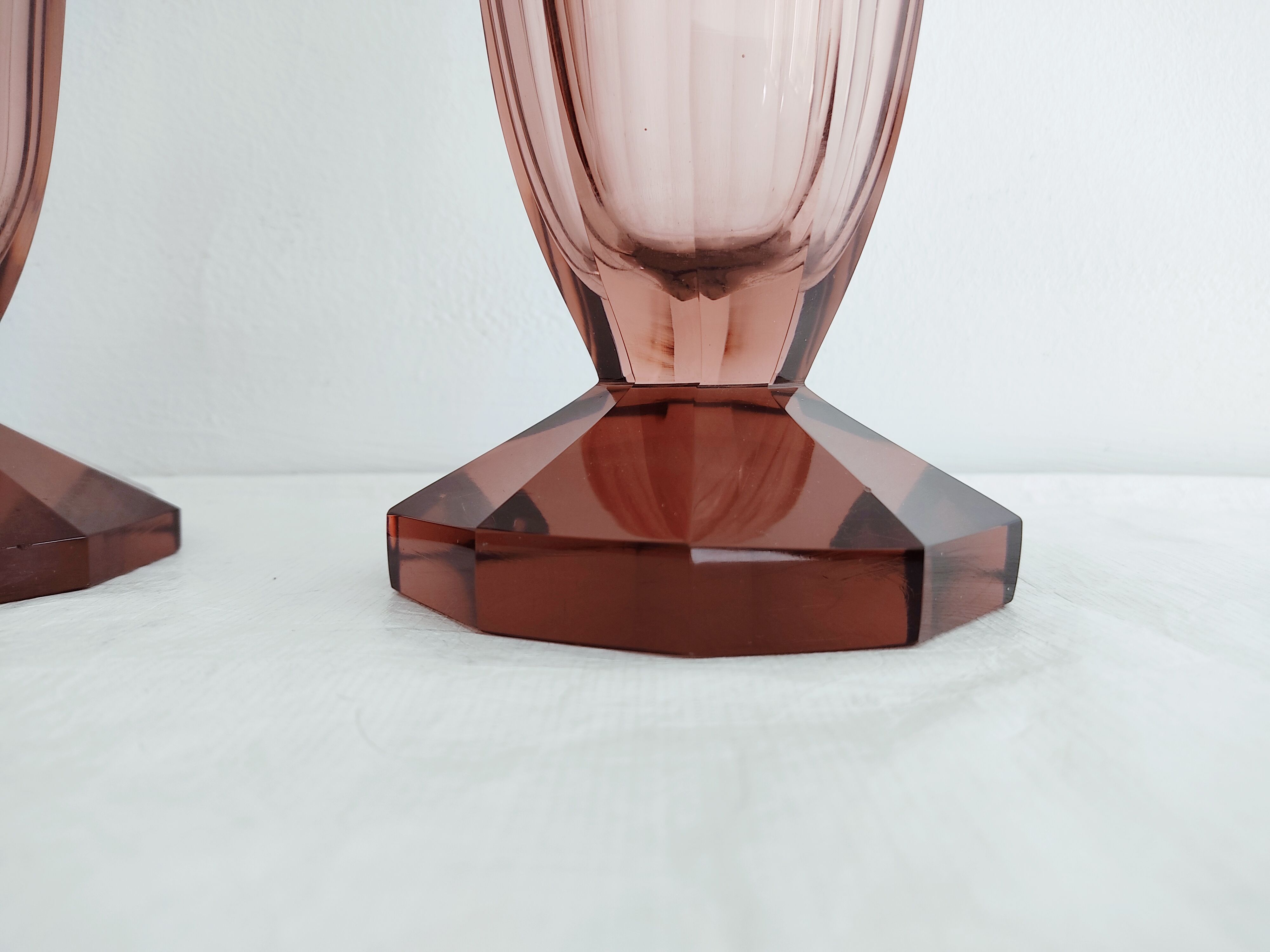 Pair of dark pink crystal vase art deco