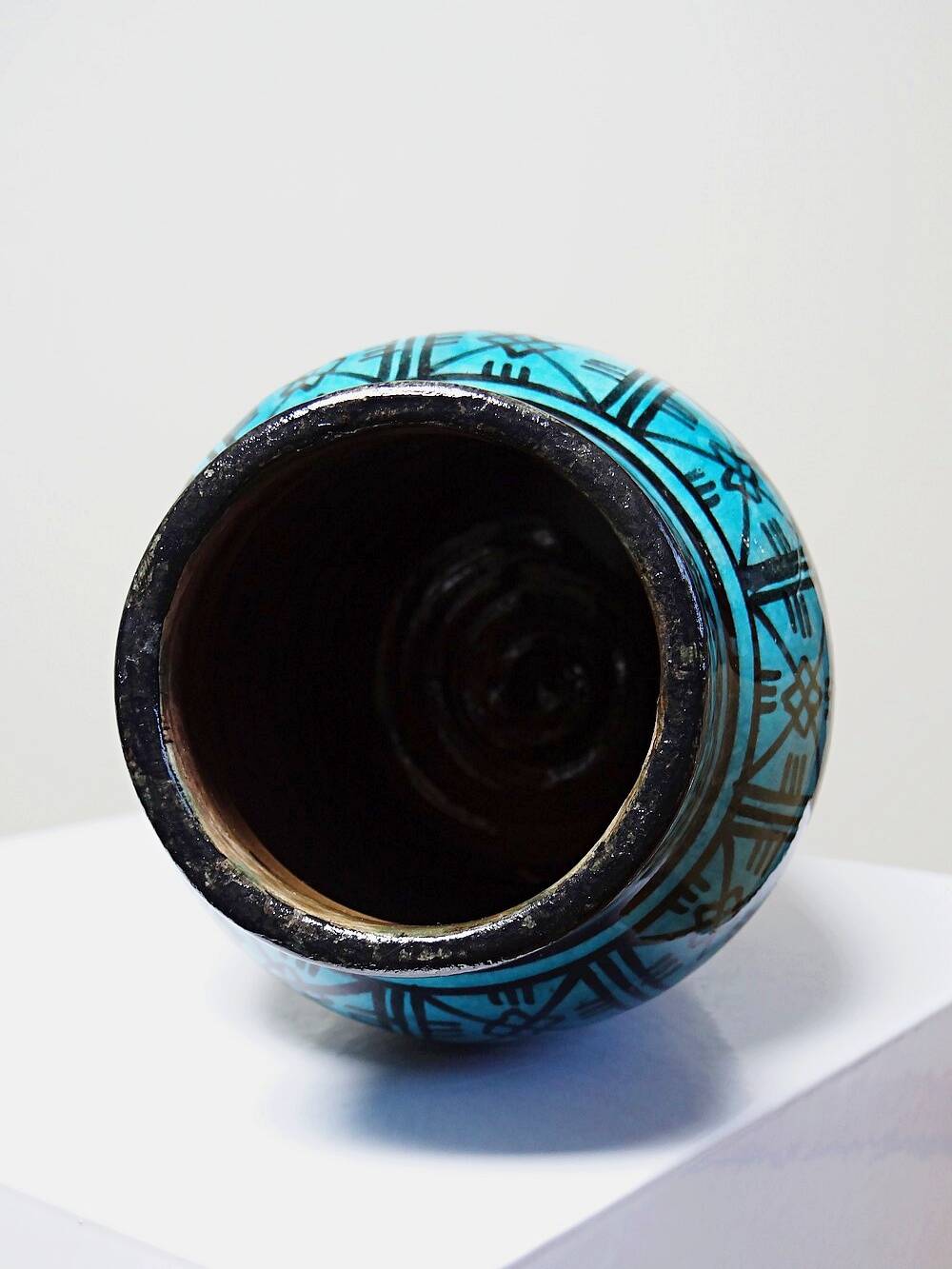 Small Safi vase, Moroccan vintage turquoise handcrafted pottery