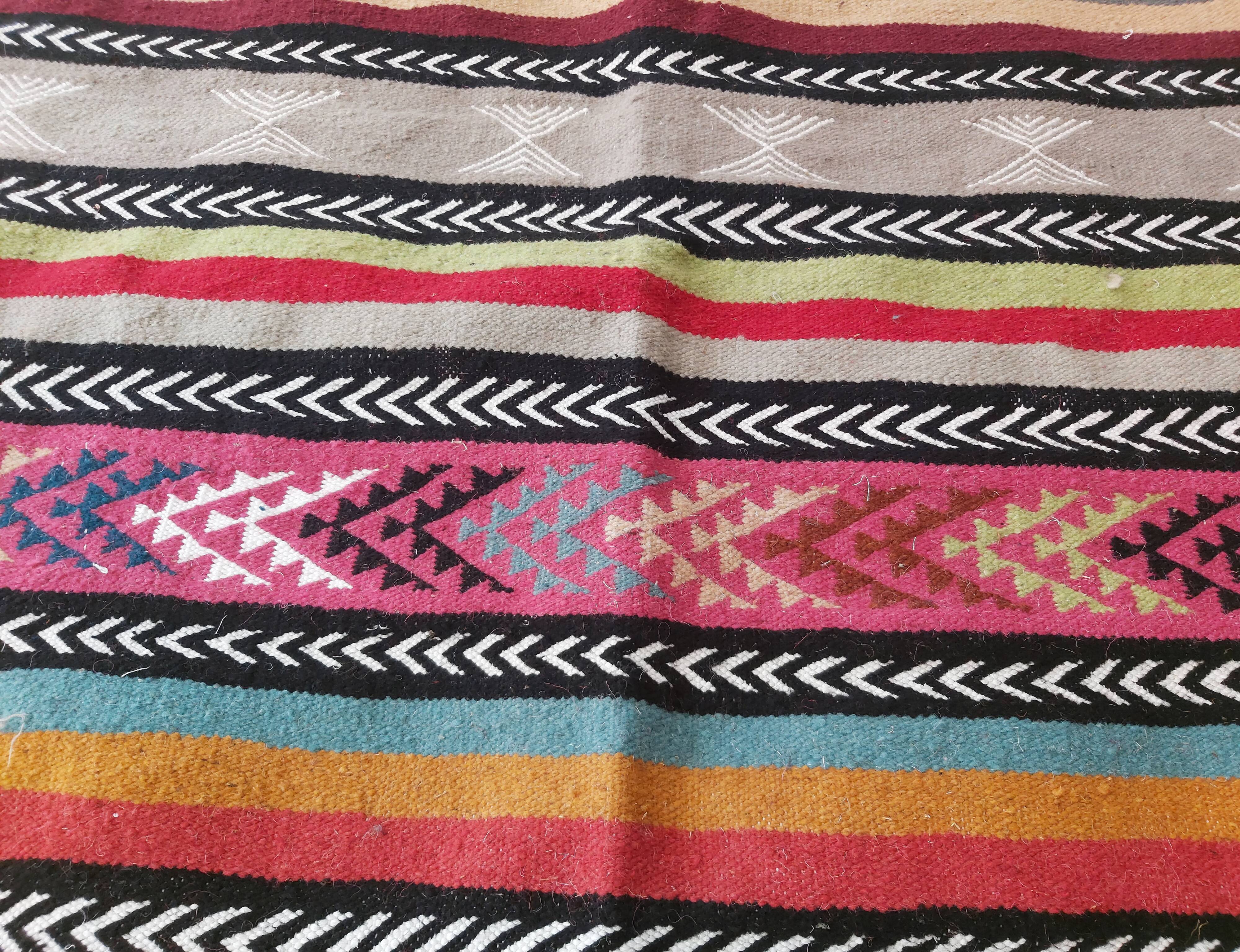 Multicolored Berber kilim carpet handmade in pure wool 100 x 150cm