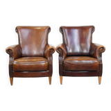 Set of 2 sheepskin leather armchairs