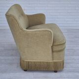 1970s, Danish 2 seater sofa, original condition, green furniture velour, beech wood legs.