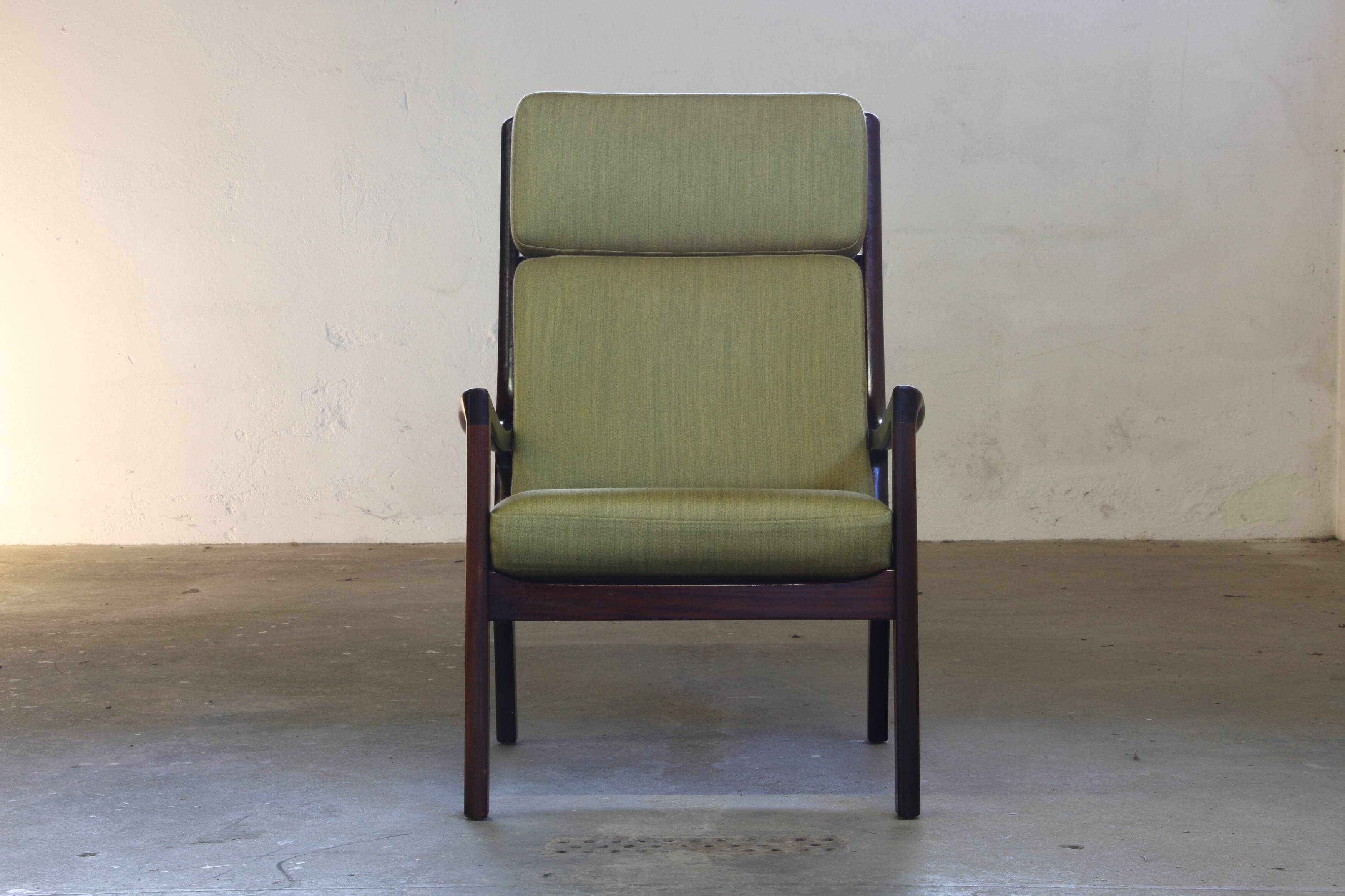 Vintage mahogany senator high back lounge chair by Ole Wanscher for Cado, 1960s