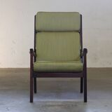 Vintage mahogany senator high back lounge chair by Ole Wanscher for Cado, 1960s