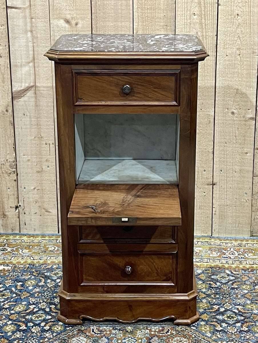 Nightstand in walnut and marble top, late 19th century