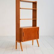 Scandinavian teak shelving unit with sliding doors, 1950s/60s
