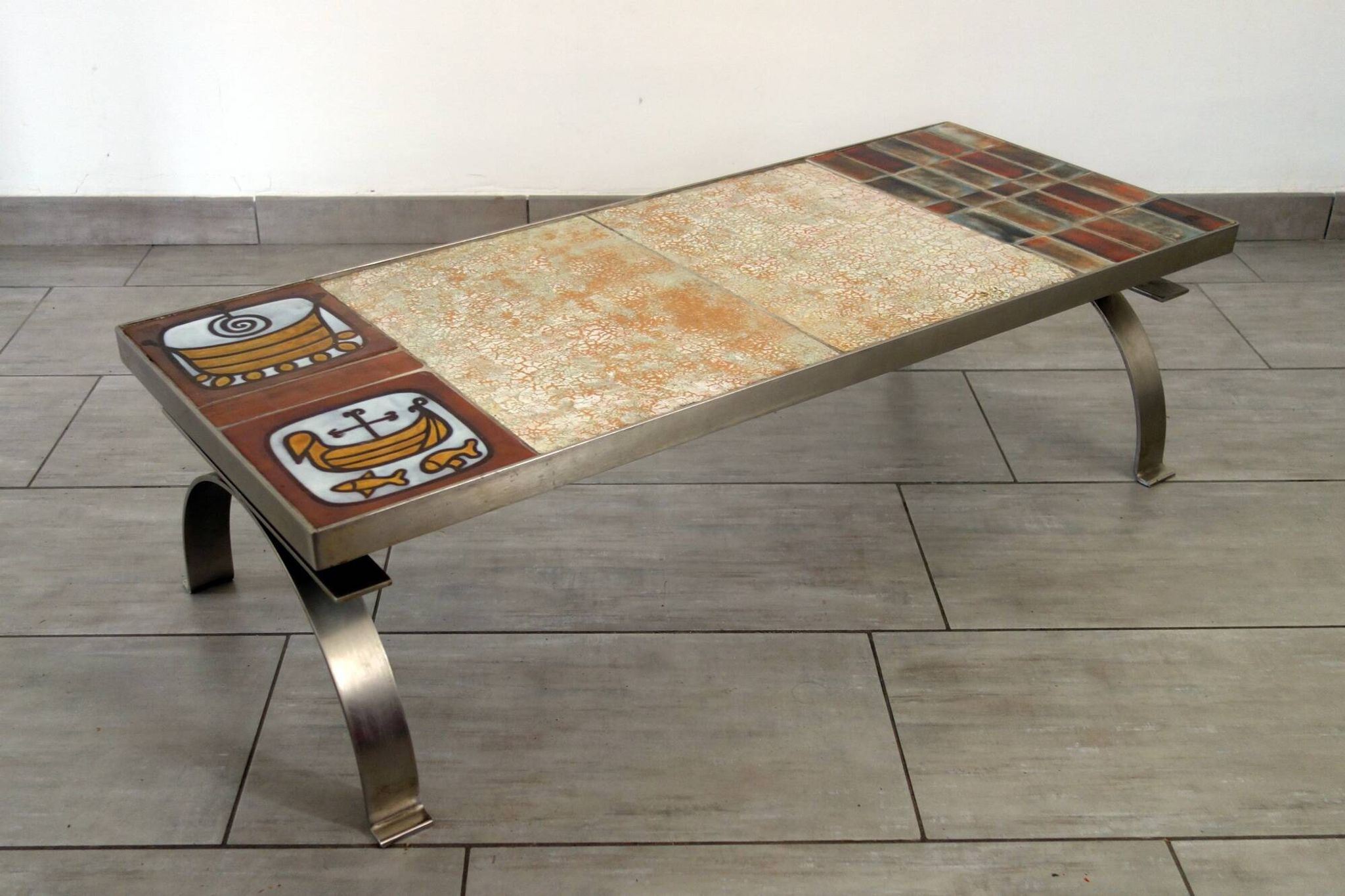 Ceramic and brushed steel coffee table by Jean Gregorieff for Roche Bobois