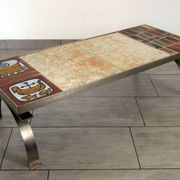 Ceramic and brushed steel coffee table by Jean Gregorieff for Roche Bobois