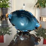 Glazed Earthenware Planter - Barbotine Early 20th Century - Ochre and Blue