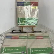 Three new multicoloured tea towels made of Cholet fabric, 100% cotton.
