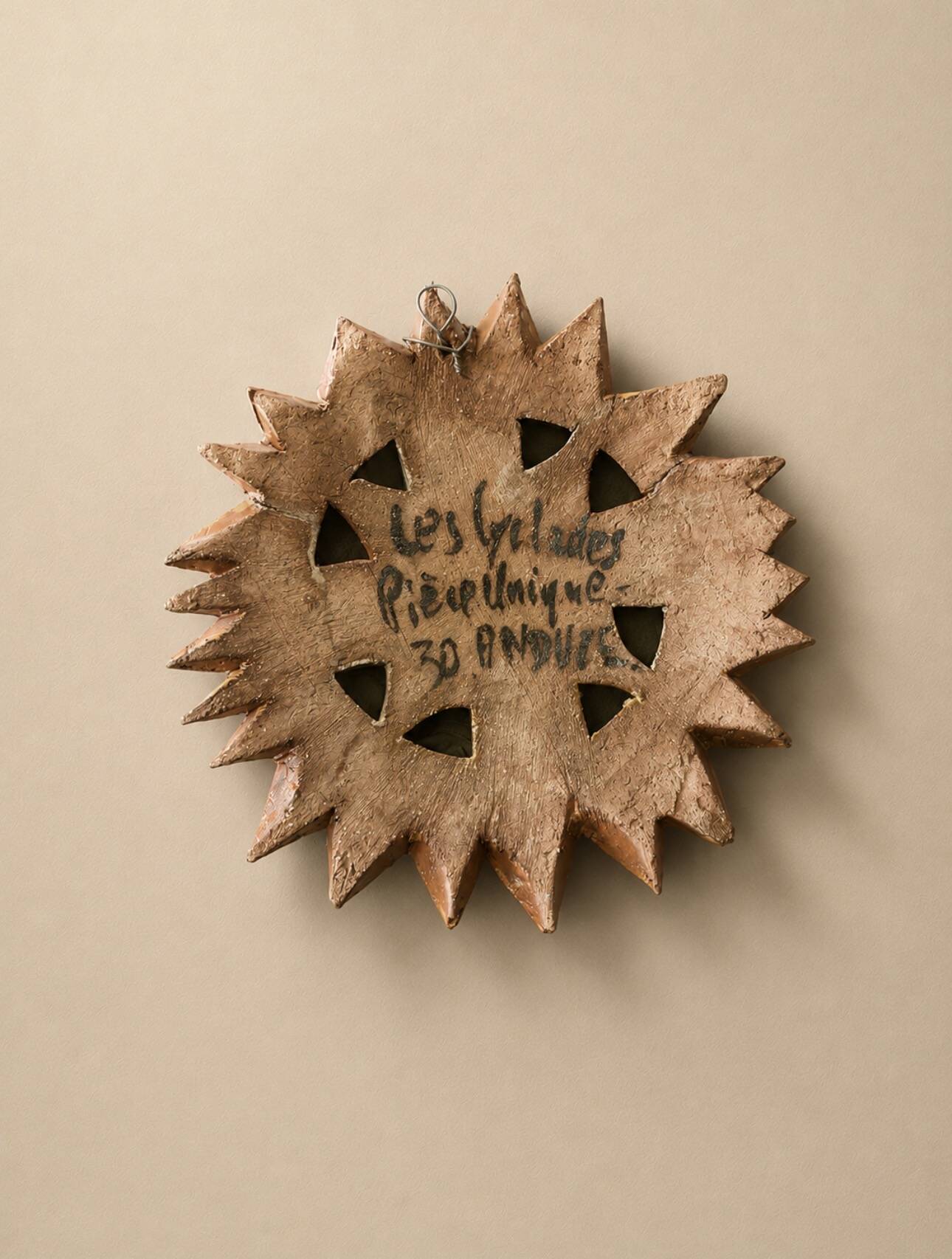 Ceramic sun mask, Roland Zobel, The Cyclades Anduze