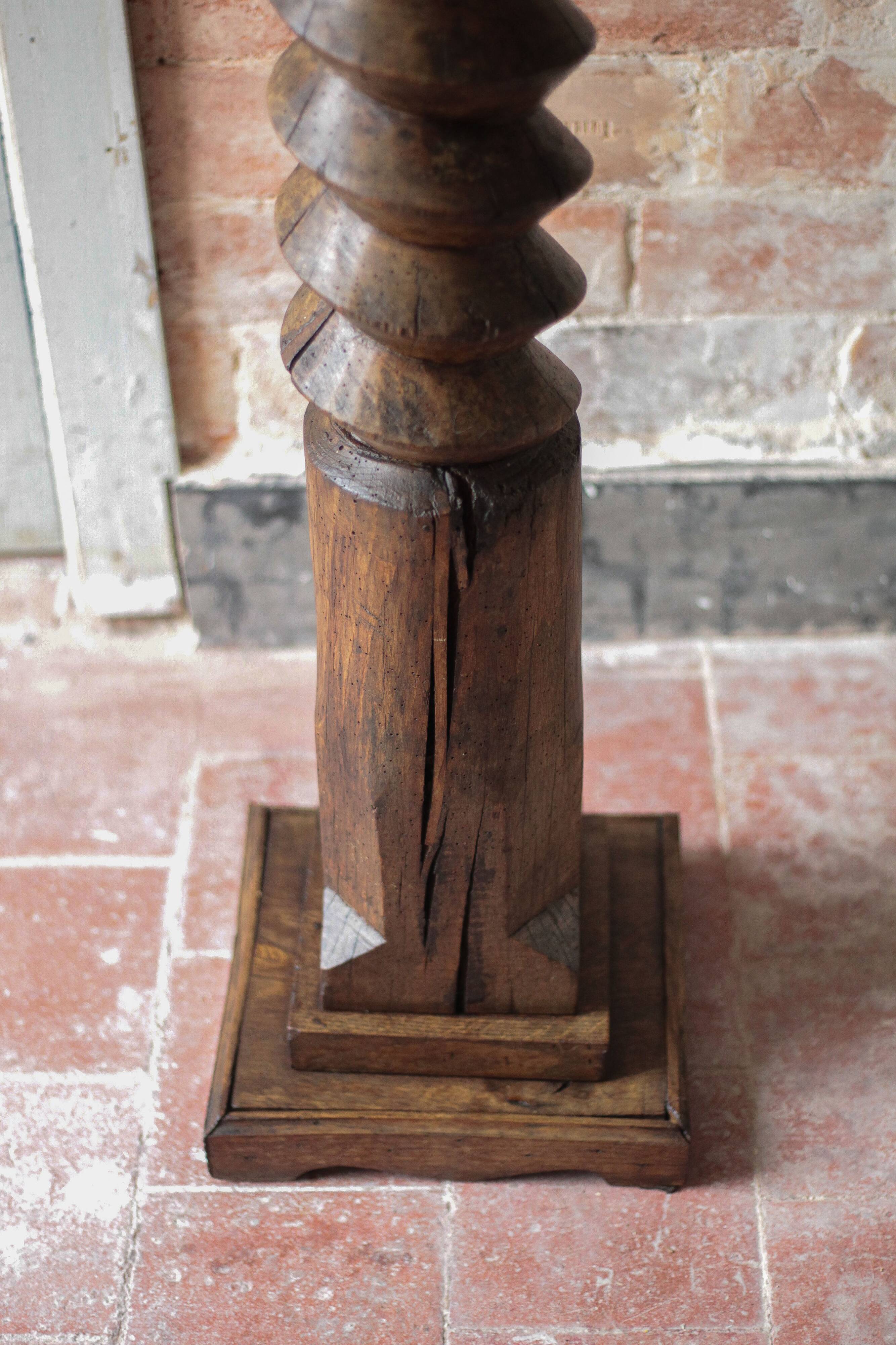 Vintage turned wooden press screw column