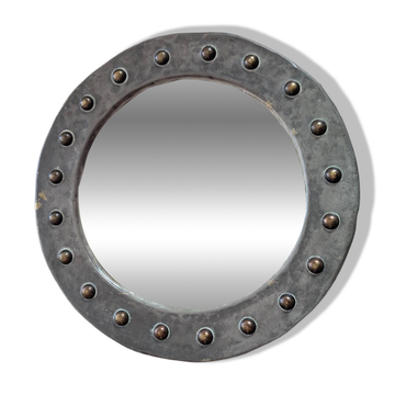 Brutalist metal repoussé mirror