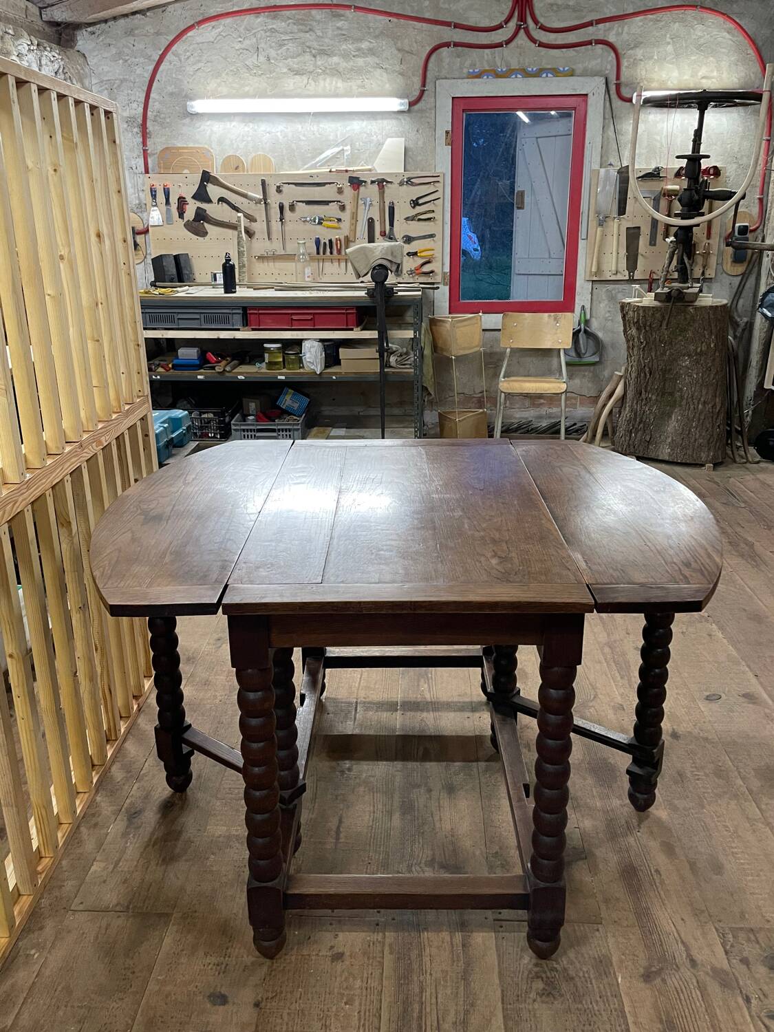 Solid wood farmhouse table with drop leaves