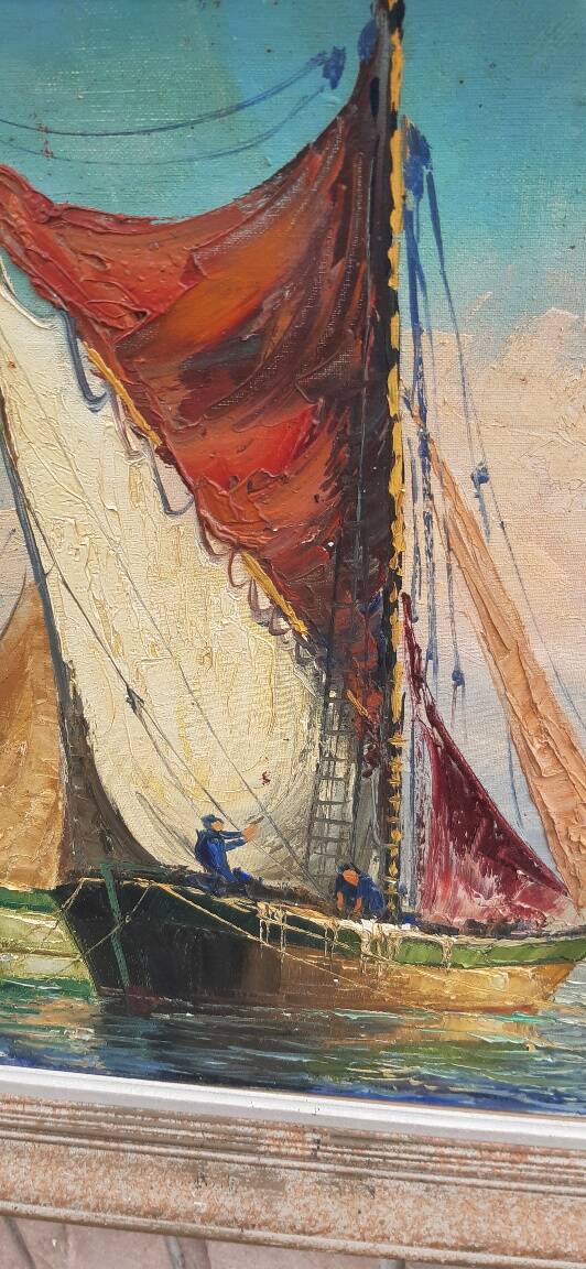 Large oil on canvas "Mediterranean Sea" signed Louis Audrey