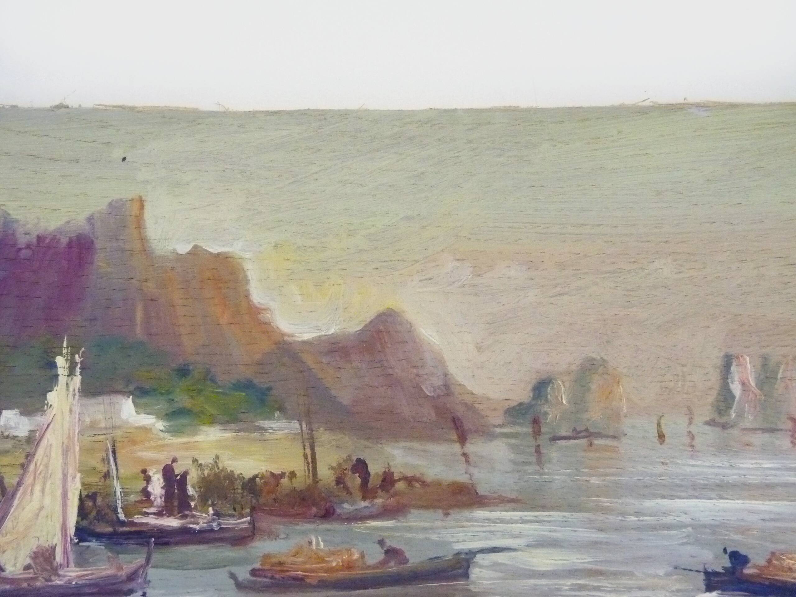 Oil on wood by Riccardo Capone fishermen Italy 50s 60s