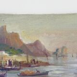 Huile sur bois de Riccardo Capone pêcheurs Italie Années 50 60