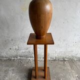 Vase sculptural haut en bois massif, finition brun naturel, objet d'art minimaliste tourné, 73,5 cm