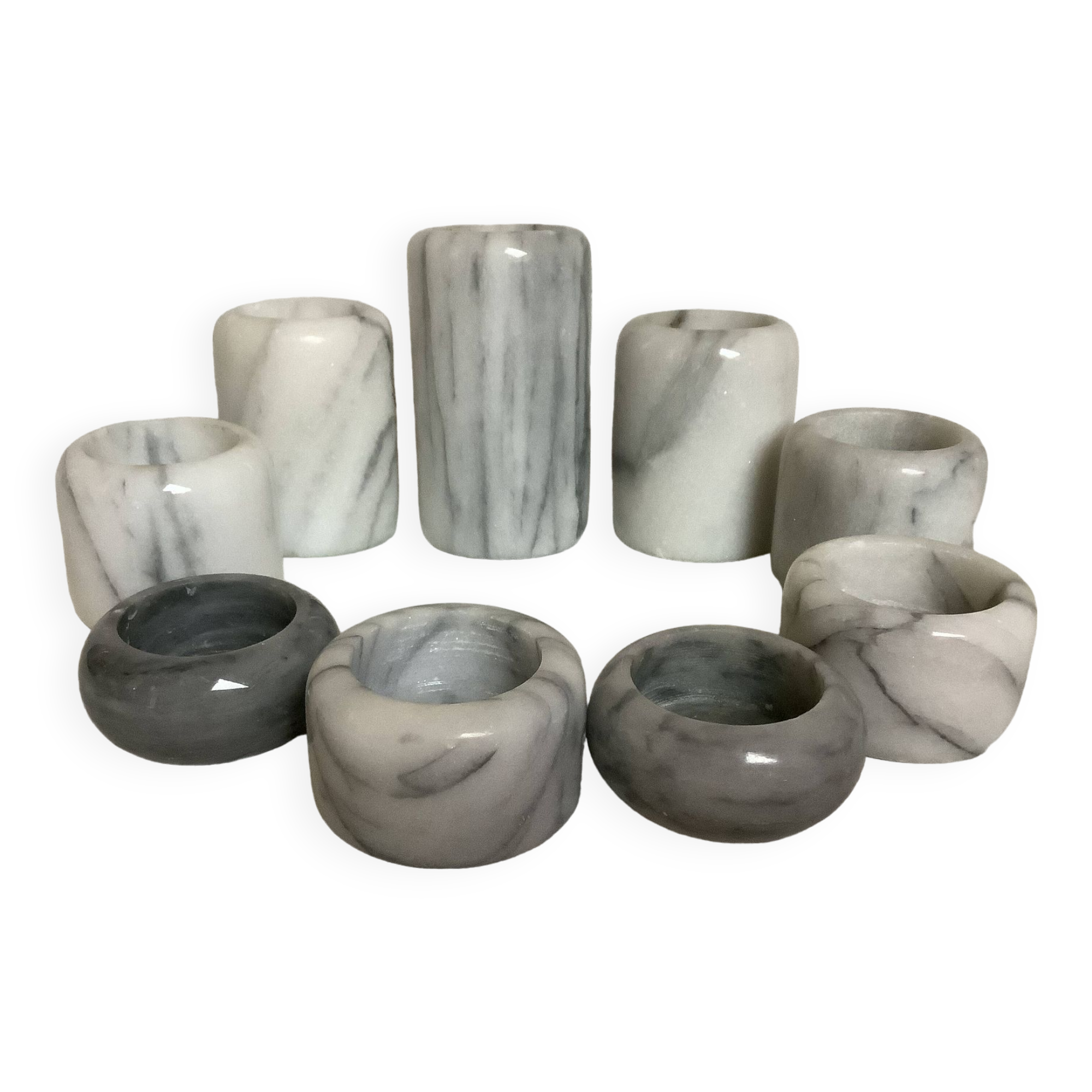 Nine marble candle holders