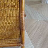 Semainier 6 tiroirs en bois, bambou et rotin tressé, années 60