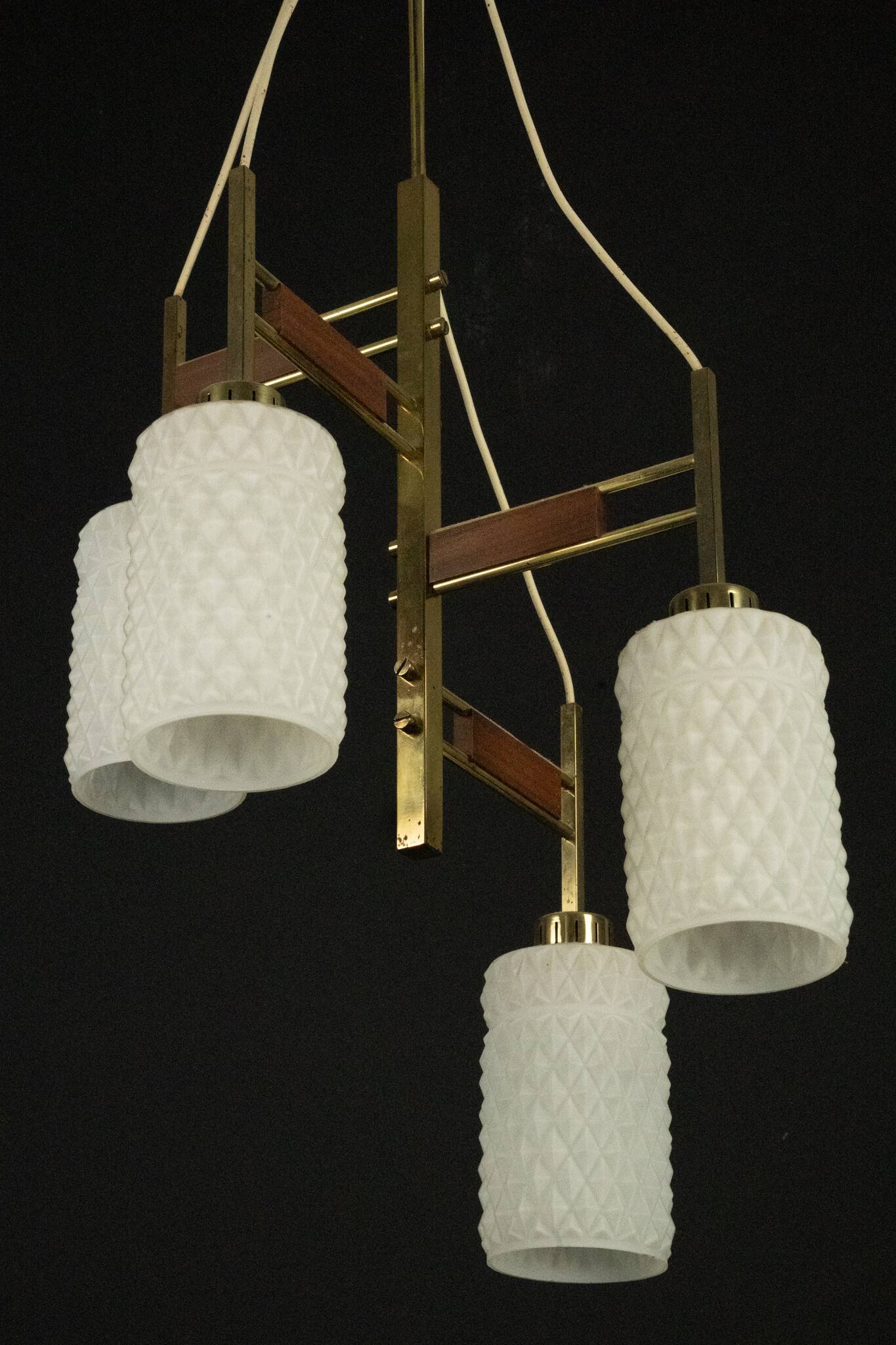 Mid-Century Modern Brass & Glass Chandelier