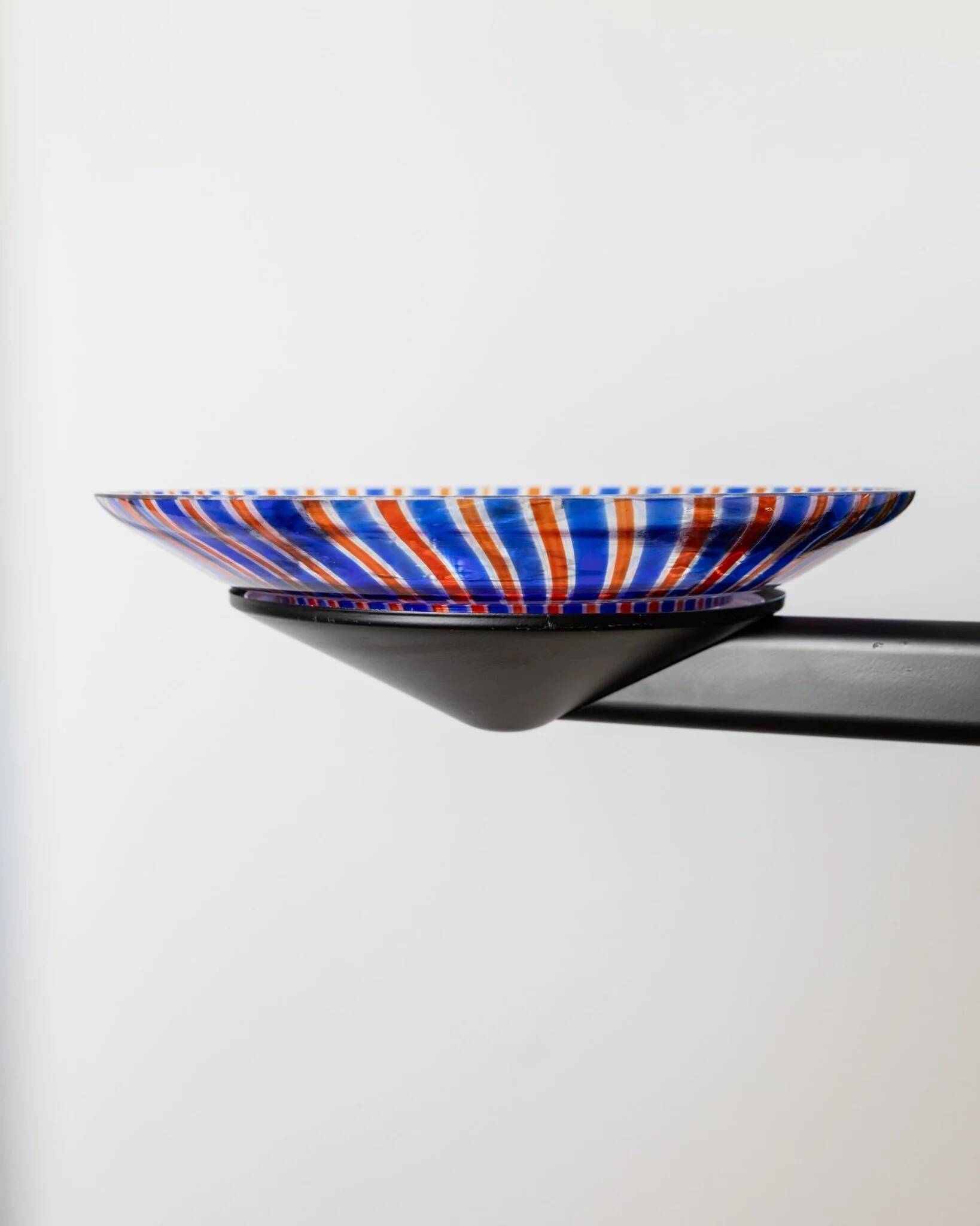 XXL vintage Murano glass chandelier - blue and red striped glass, black metal - Italy, Memphis style, 1980s