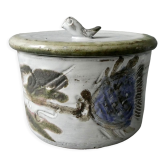 Pot couvert en céramique prise oiseau Albert Thiry années 60