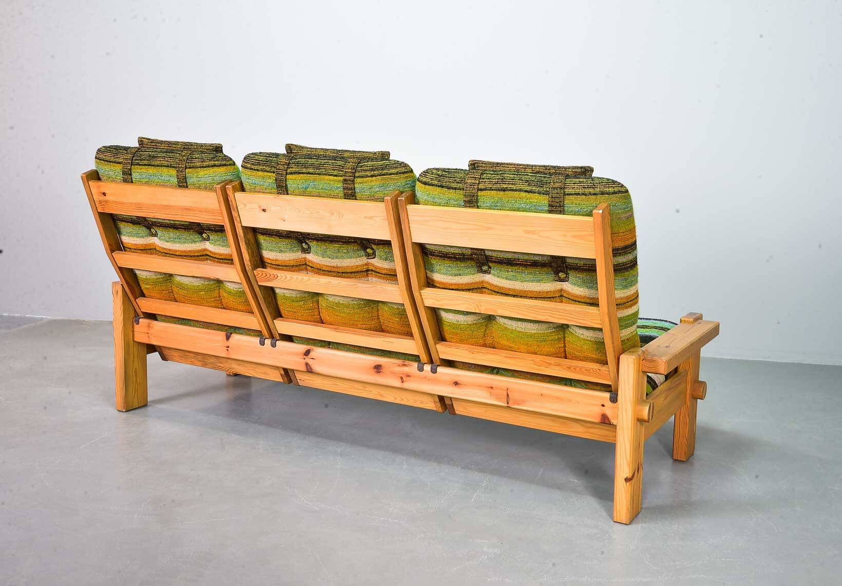 Rainbow Color Yngve Ekstrom Pinewood 3-Seat Dymling Sofa for Swedese 1970s