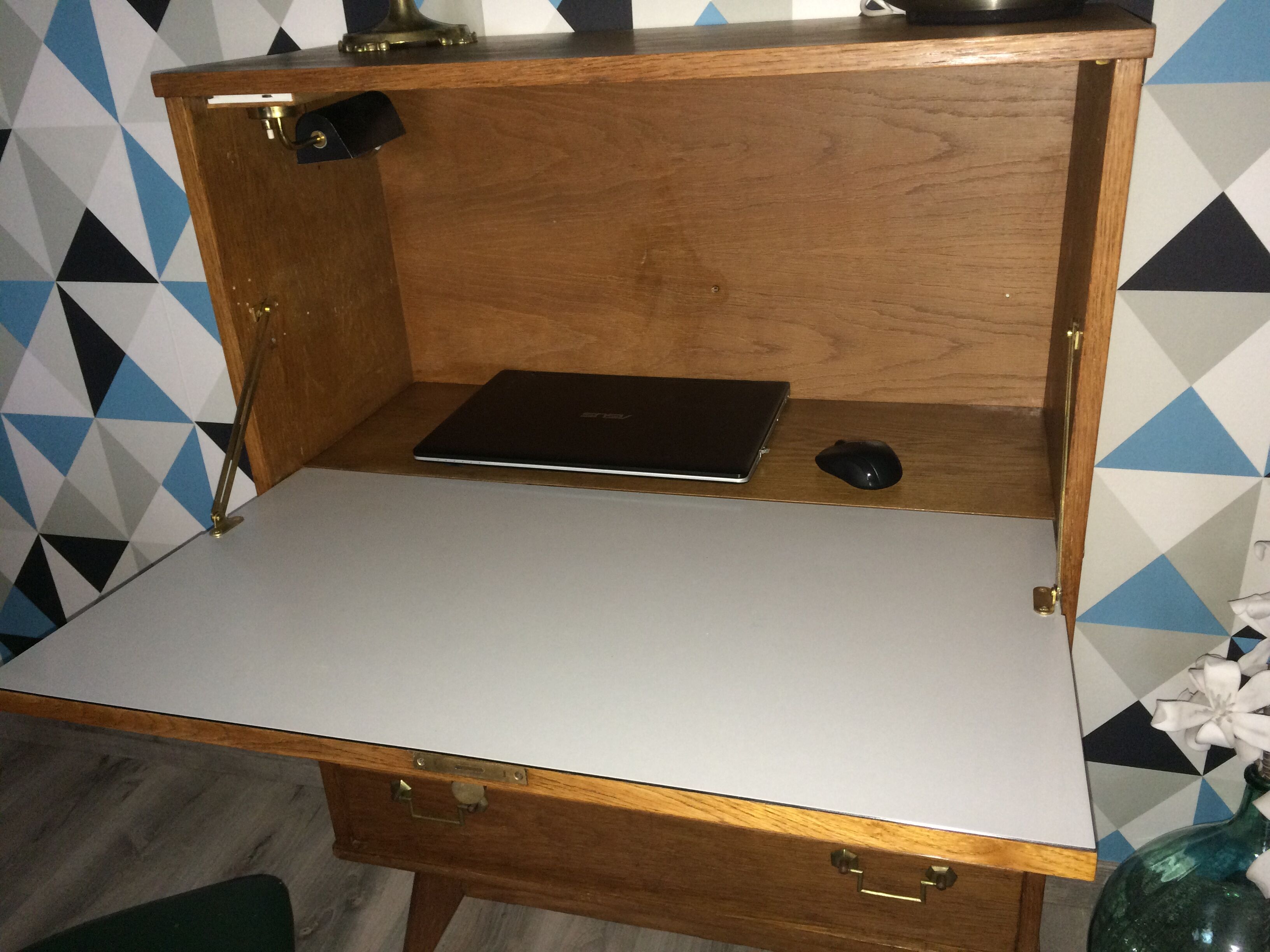 Secrétaire bureau vintage  4 pieds compas années 50