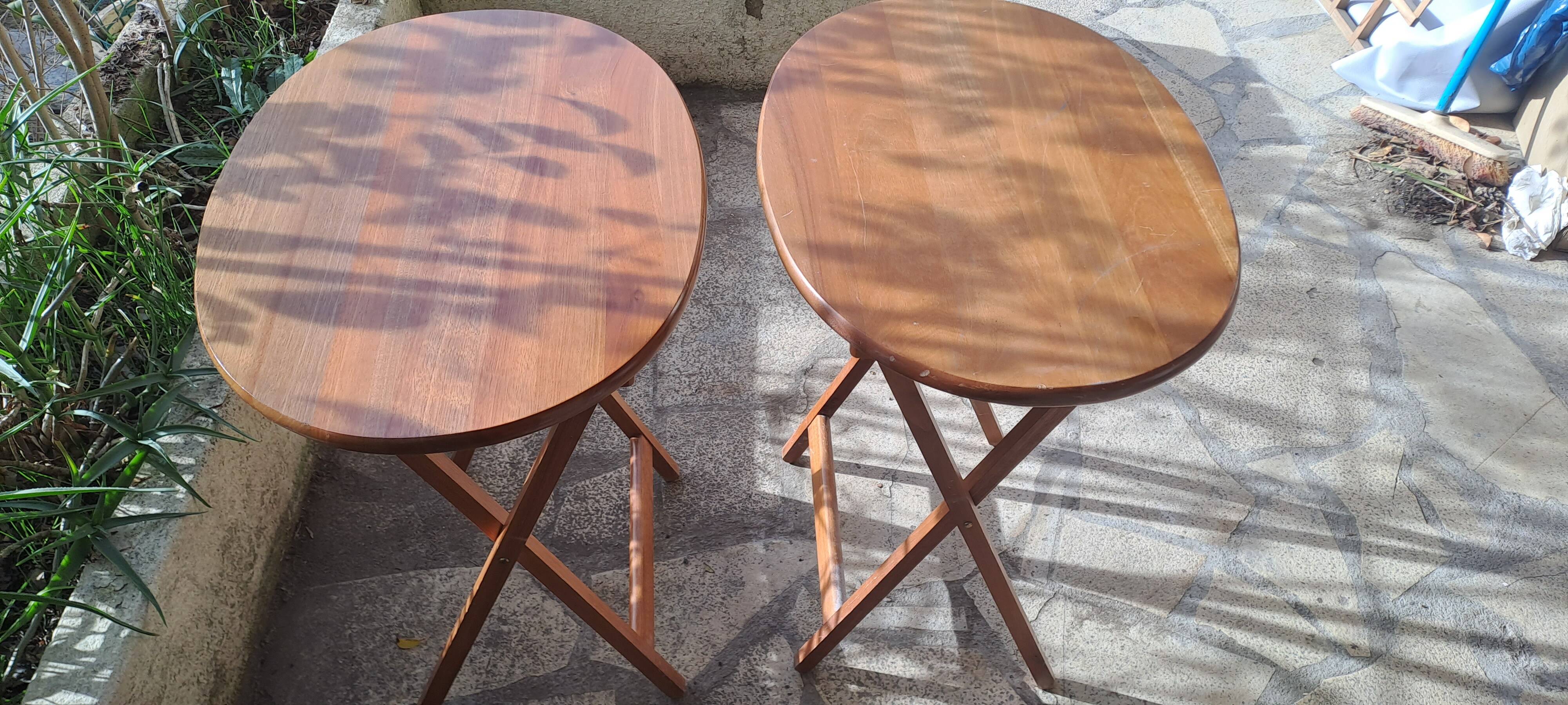 Oval teak wooden folding boat table 1970 Wooden side table sold individually