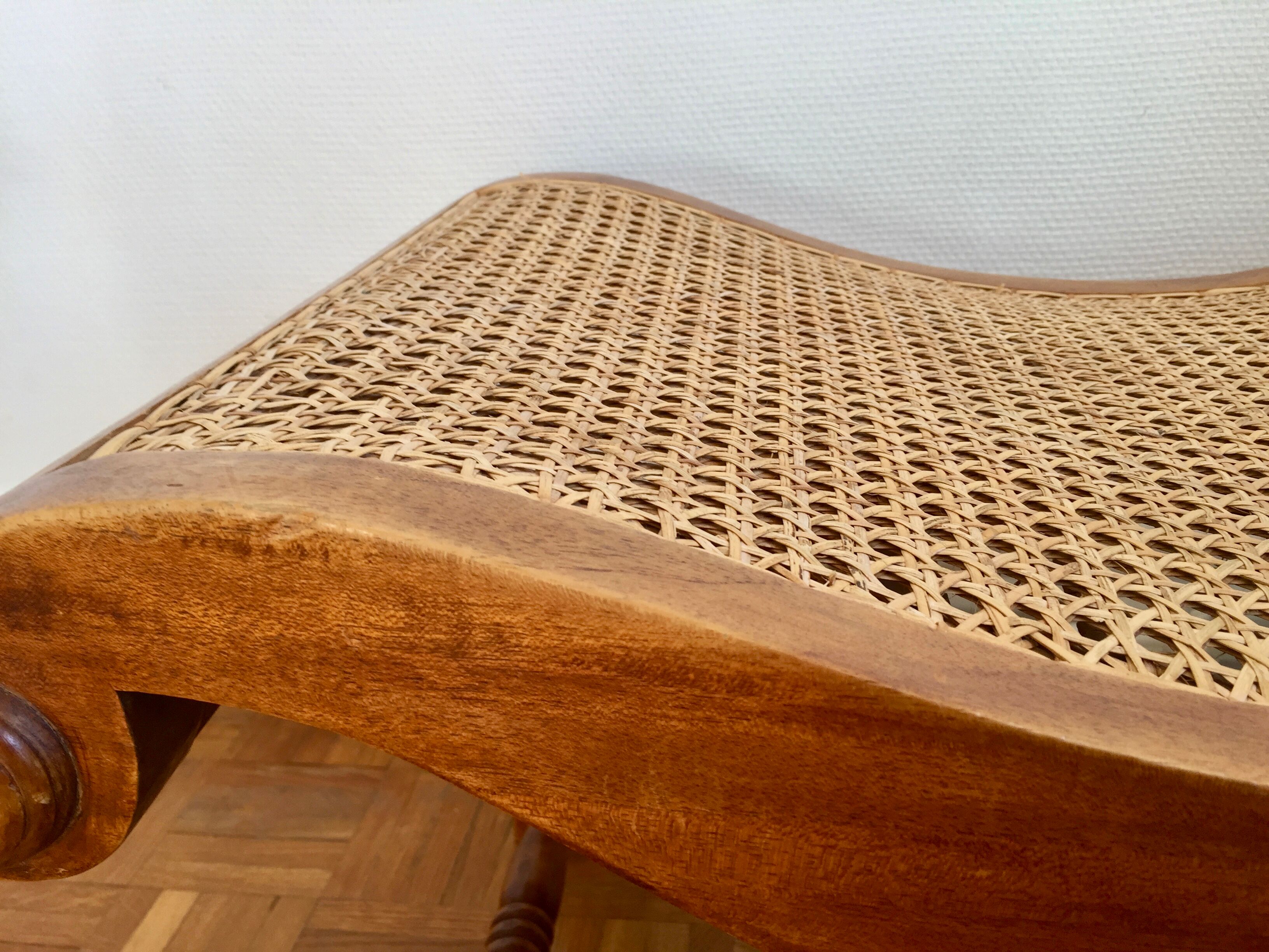 Colonial footstool, foot caned teak