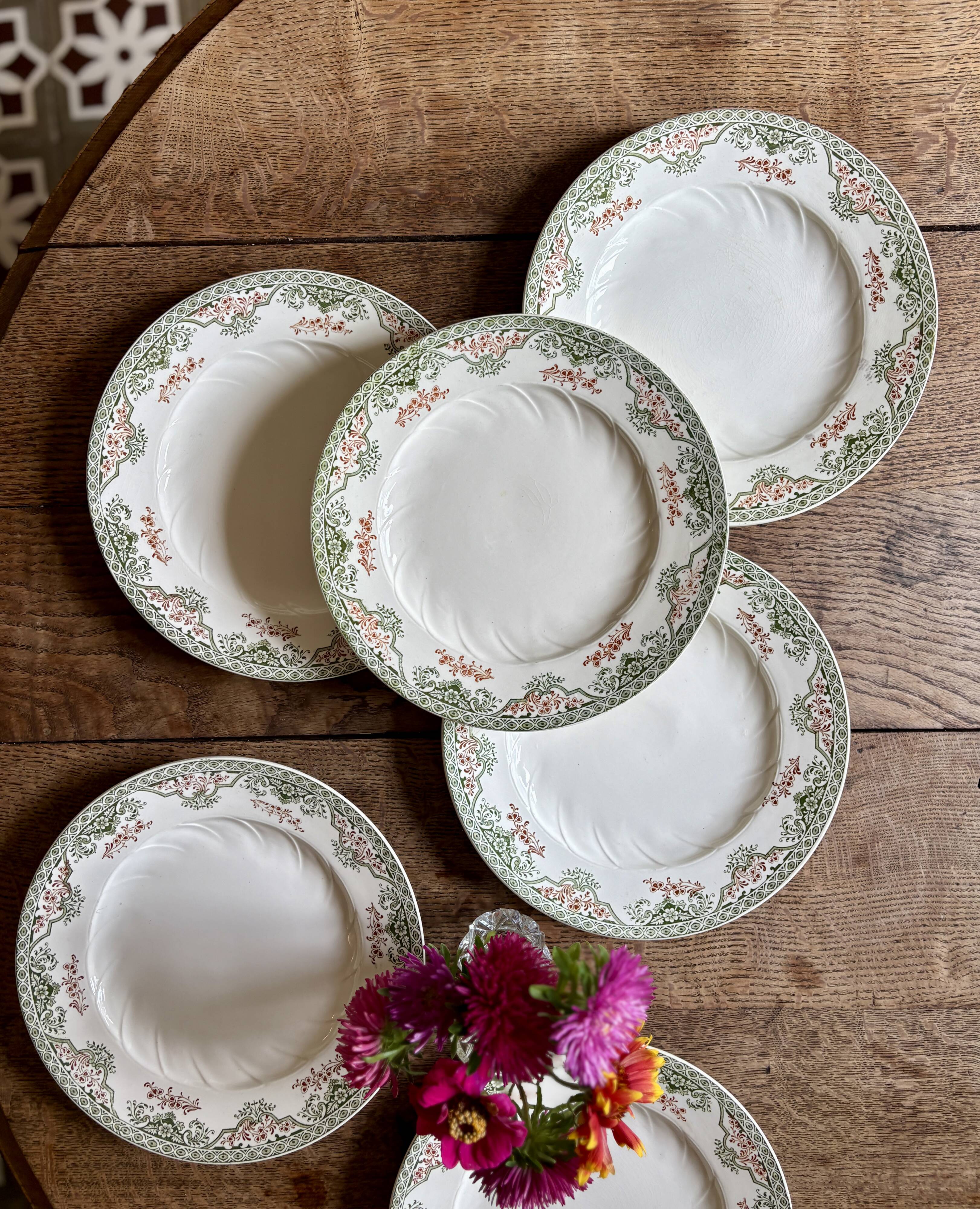 Lot de 6 assiettes plates anciennes - Bruges de Longwy