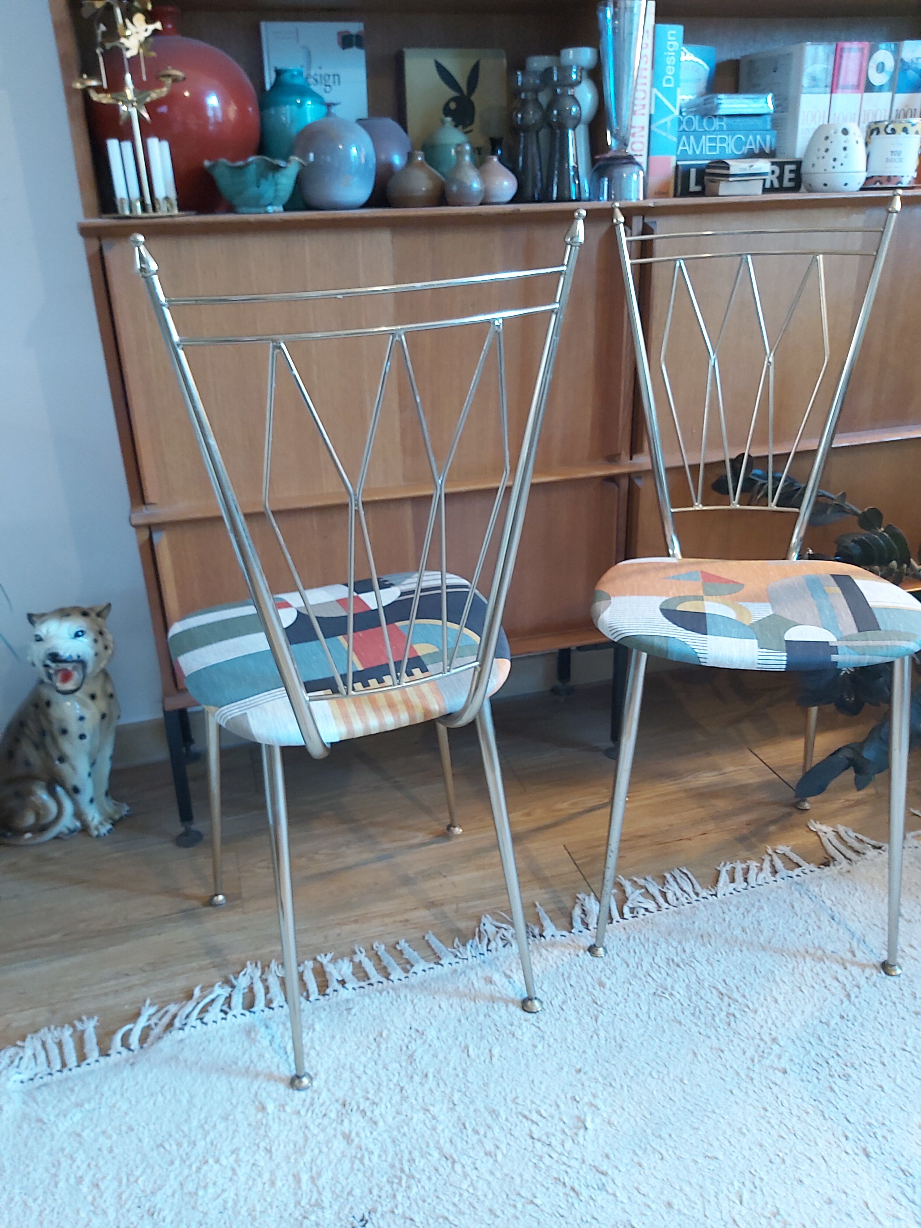 Pair of chairs in gold metal 50s