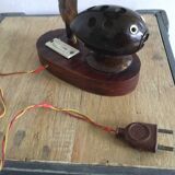 Lampe poisson globe bois et noix de coco